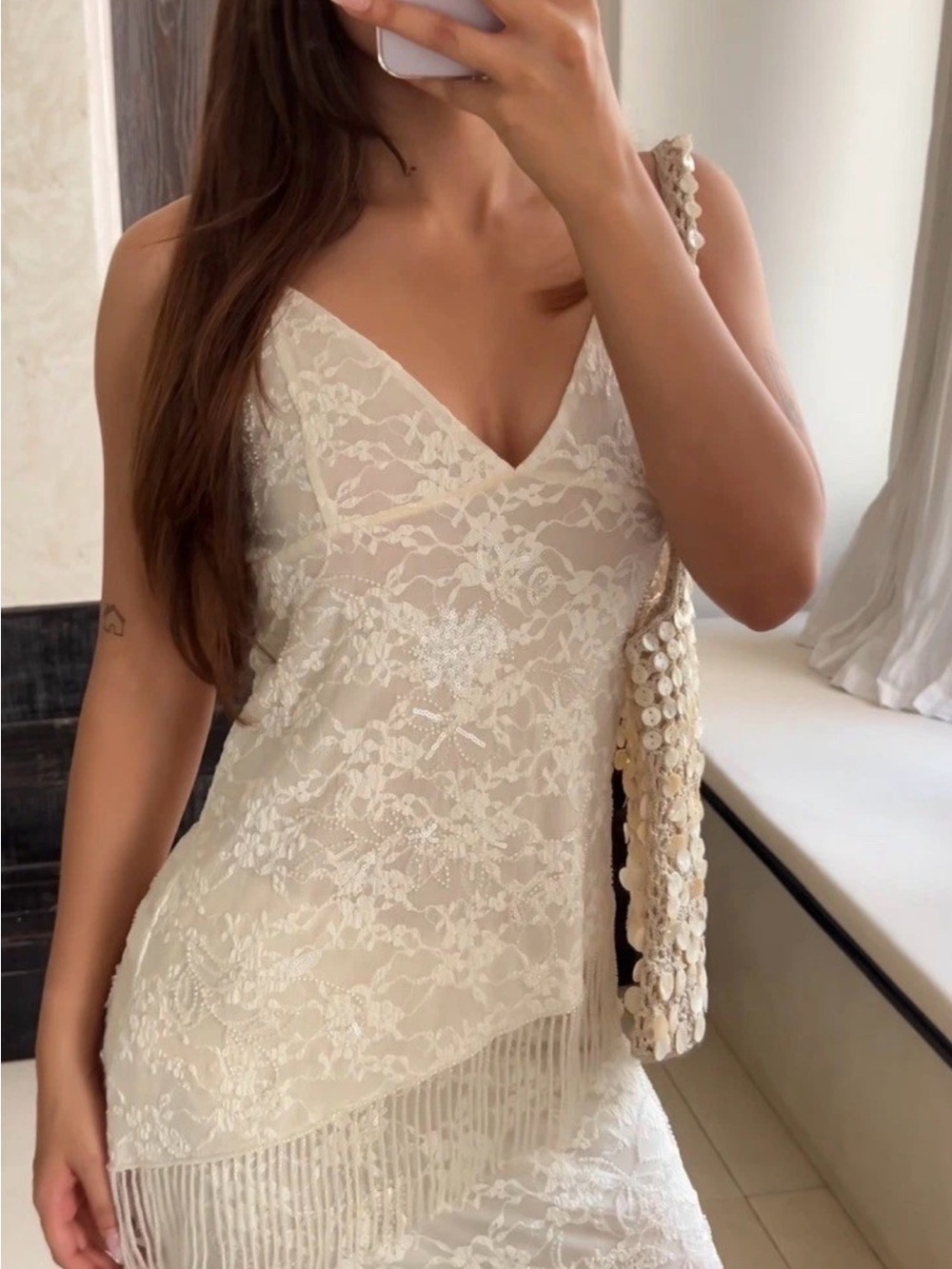 🔥🔥Zara Lace Fringe Camisole Tank Top - White - Picture 4 of 4